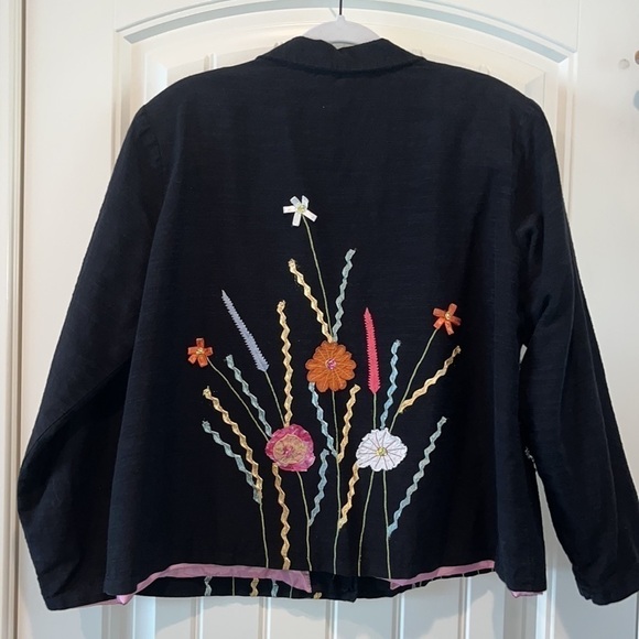 Vintage black floral wearable art blazer jacket sz XL boho hippie mixed media - Picture 8 of 9